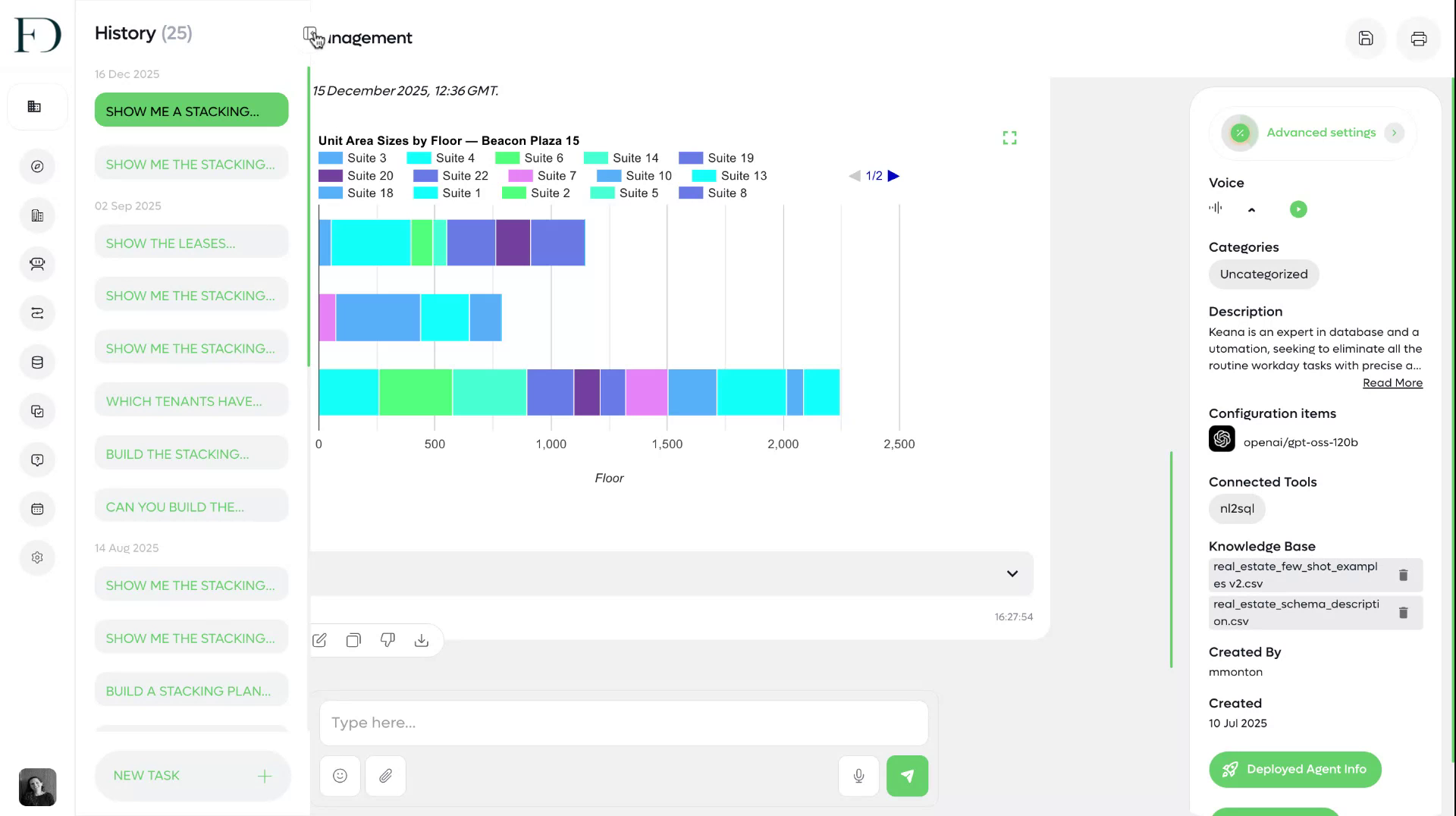 Natural language database questions and results